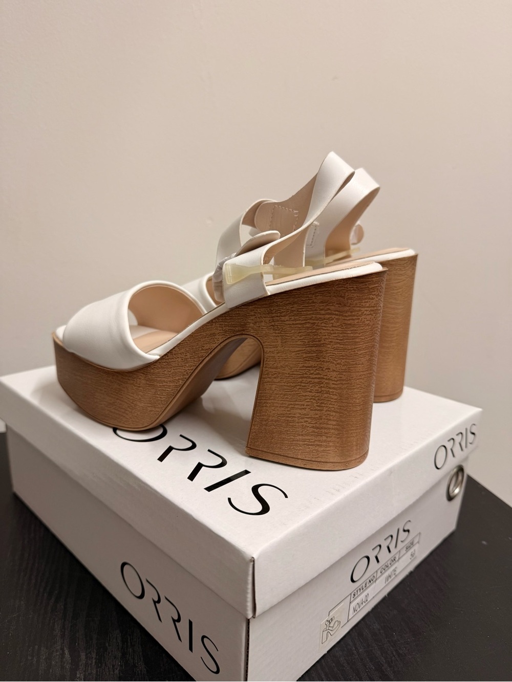 White Platform Block Heel Sandal with Ankle Strap - Picture 5 of 9